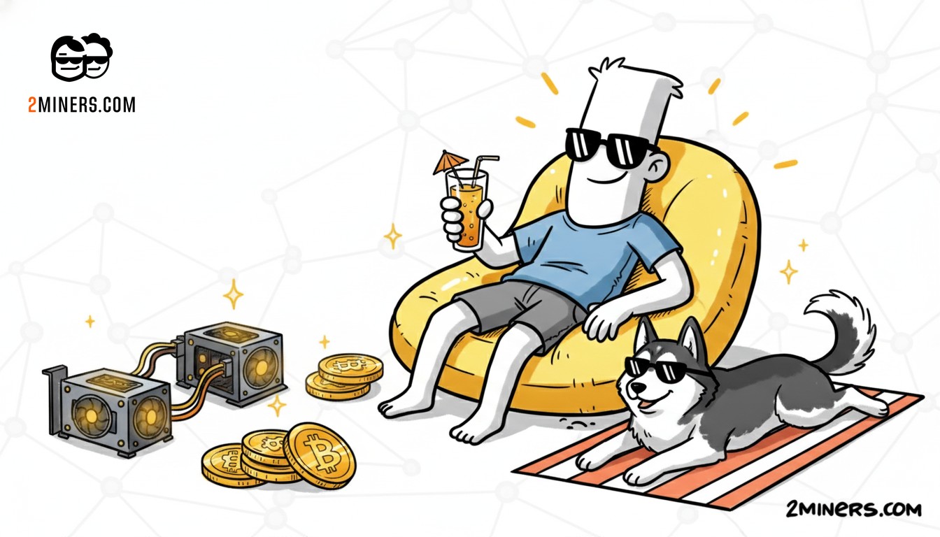 2Miners June 2026 work progress report — miner and husky summer illustration